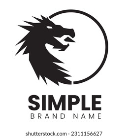 Logo design template, with a dragon head icon in a black circle simple
