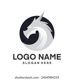 Logo design template, with a dragon head icon in a circle