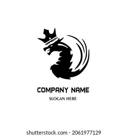 Plantilla de diseño de logotipo, con un dragón usando la corona de un rey