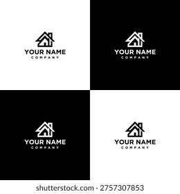 A logo design template featuring a house icon