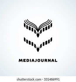 Logo design template with film in the form of journal. Vector illustration.