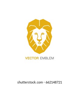 Logo design template in flat line style - lion with mane in the shape of a shield - protective symbol.