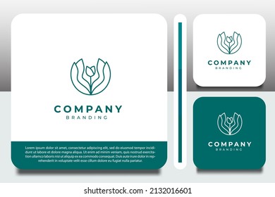 logo design template, with flower buds and leaves icon