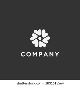 Plantilla de diseño de logotipos, con un icono geométrico de pétalos de flores, en blanco y negro