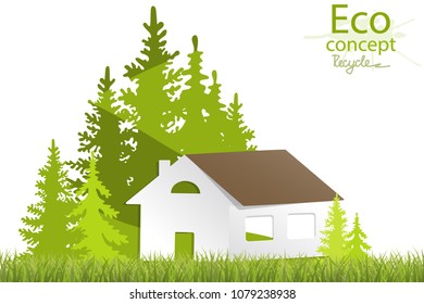 Logo design template for the forest and the house. Building vector silhouette. Vector logo illustration. The concept of ecology, to save the planet. Eco friendly. Environmentally friendly world.