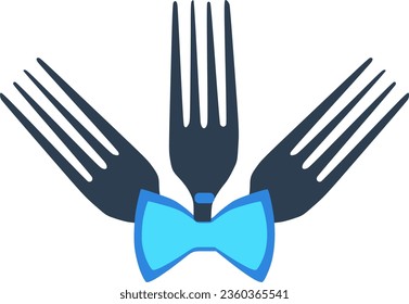 Logo design template with a fork and bow tie, symbolizing kitchen and restaurant concepts.