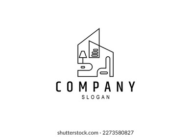 Logo design template furniture with continuous line concept