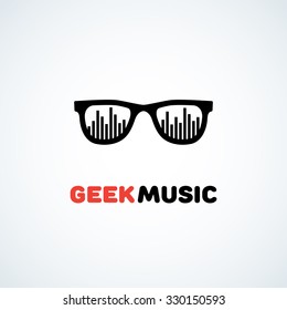 Logo design template with glasses and equalizer. Vector illustration.