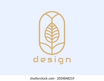 Logo design template, with gold color single leaf icon, in a circle