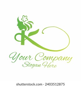 logo design template. Green and freshness concept. Letter A, letter N, letter K. Suitable for spa, beauty, salon, cosmetics brand, business card, company, commercial, brand identity, Business, etc.