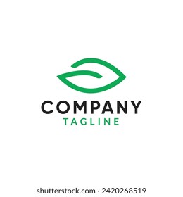 Logo design template with a green leaf line art style. Minimalist logo template, minimalis leaf logo, leaf icon. Nature company, environment logo.
