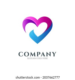 Logo design template of heart or love combination with check mark