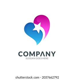 Logo design template of heart or love combination with shooting star