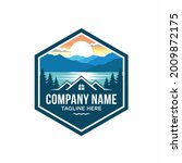 Logo design template for house rental on the lake. home logo construction. Vector illustration