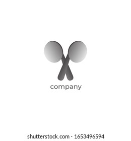 Logo Design Template isolated on white background. Crossed TWS Earphone icon illustrated. Gray Gradation Object Color. Pictorial Mark Logotype. Simple Logo Concept