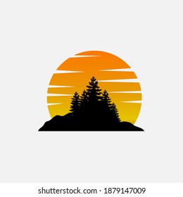 Logo design template, with a landscape design of the moon and trees silhouette