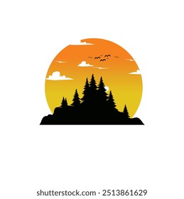 Logo design template, with a landscape design of the moon and trees silhouette