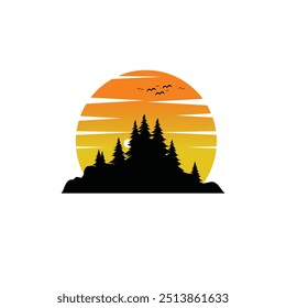 Logo design template, with a landscape design of the moon and trees silhouette
