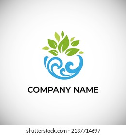 Logo design template with leaves and waves. Vector illustration