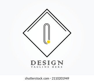 Logo design template with letter I of the alphabet in a box with yellow rounded marks.