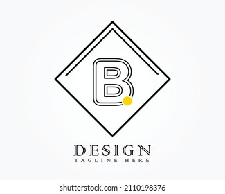 Logo design template with letter B of the alphabet in a box with yellow rounded marks.