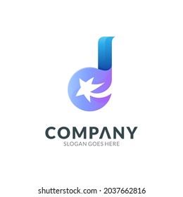Plantilla de diseño de logotipo con combinación de letra d con estrella de tiro