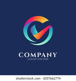 Logo design template of letter G combination with check mark