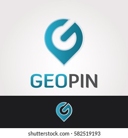 Logo design template. Letter G business symbol. Geological company. Geo pin concept sticker. Isolated vector icon illustration