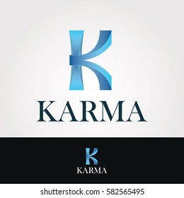 Logo design template. Letter K business symbol. Karma company name concept sticker. Isolated vector icon illustration