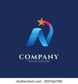 Logo design template of letter N combination with shooting star