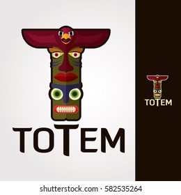 Logo design template. Letter T business symbol. Totem concept sticker. Isolated vector icon illustration