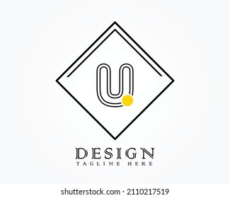 Logo design template with letter U of the alphabet in a box with yellow rounded marks.