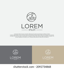 logo design template, with minimalistic outline beach and boat logo icons