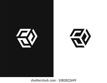 Logo design template. Monochrome creative hexagon sign. Universal vector icon. Stylish vector emblem for your design. Black white version.