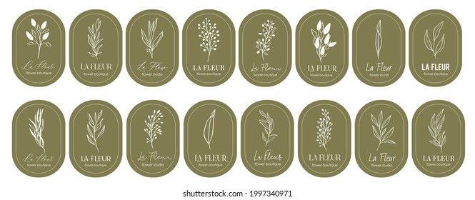 Logo design template and monogram concept in trendy linear style with arch - floral frame - emblem for fashion, beauty and jewellery, Wedding invitation, socia. La Fleur in French