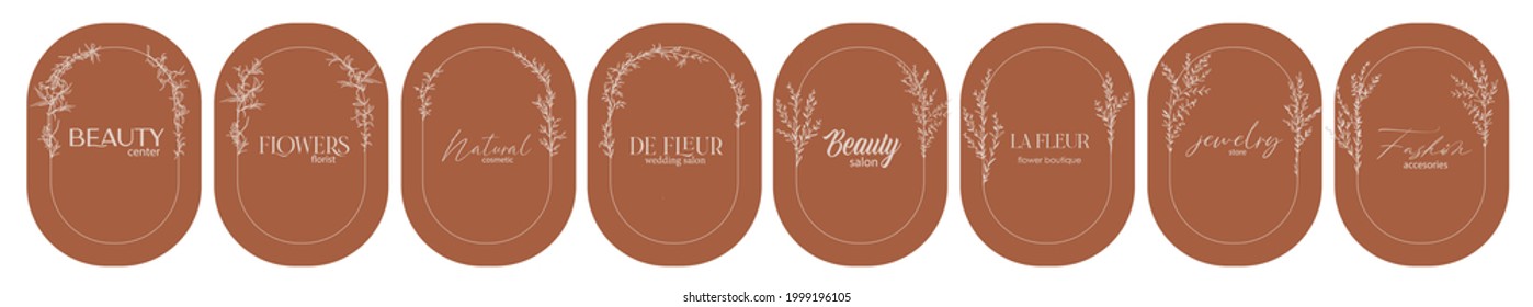 Logo design template and monogram concept in trendy linear style with arch, floral frame,emblem for fashion, beauty and jewellery, Wedding invitation, socia. La Fleur - flower in French