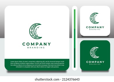 logo design template, with moon and leaves icon