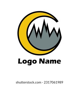 Logo design template. With moon and maountain