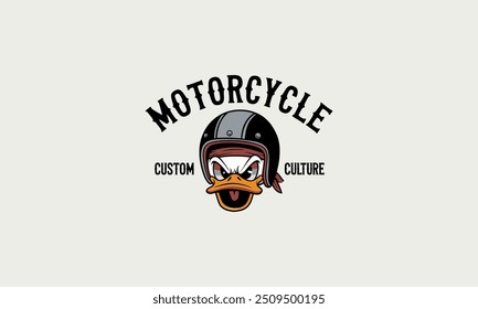 logo design template of a motorcycle custom culture head duck wearing helmet vector design
