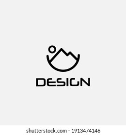 Logo Design Template, With Mountain And Sea Icon In Circle