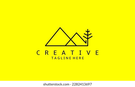 Plantilla de diseño de logotipo. Icono de vector de montaña y árbol. Diseño del logo de la ilustración vectorial de las montañas y árboles.