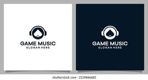 Logo design template Music. Logo headphone with card ace logo. Premium vector