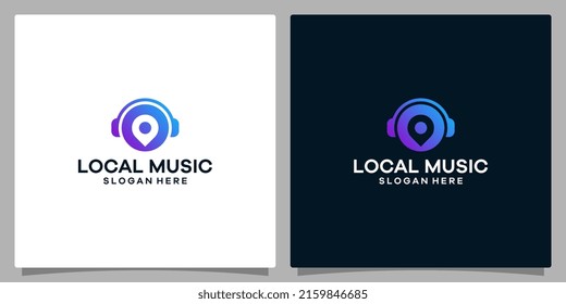 Logo design template Music. Logo headphone with symbol mark pinpoint location. Premium vector