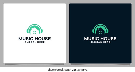 Logo design template Music. Logo headphone with house building. Premium vector