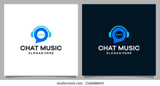 Logo design template Music. Logo headphone with chat bubble vector design. Premium vector