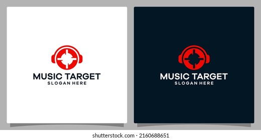 Logo design template Music. Logo headphone with aim target symbol. Premium vector