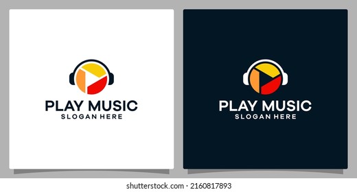 Plantilla de diseño de logotipo Música. Auriculares con logotipo con cámara fotográfica y logotipo de vídeo con botón de reproducción. Vector premium