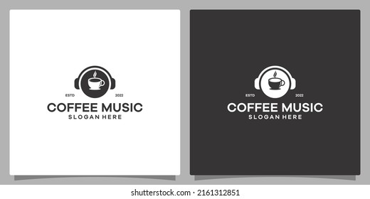 Logo design template Music. Logo headphone with coffee. Premium vector