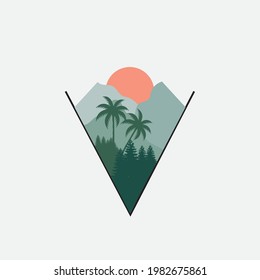 Logo design template, with natural landscape illustration icon, triangle shaped logo