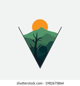 Logo design template, with natural landscape illustration icon, triangle shaped logo